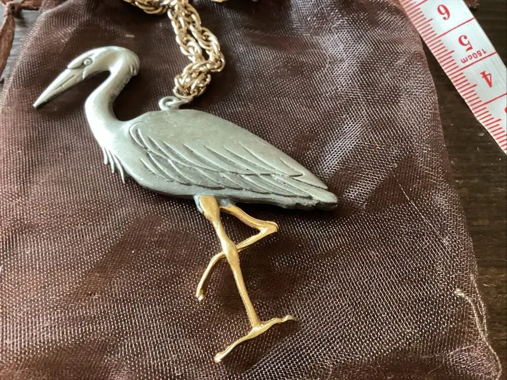 Vintage M Shields Silversmith Pewter Pelican Pendant No Chain.